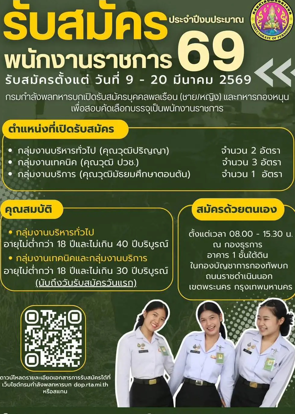 ฉก.ทพ.22 เผยแพร่ กองทัพบกประกาศรับพนักงานราชการ