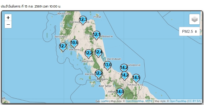 ภาคใต้เกาะติดสถานการณ์ PM2.5 พุ่ง! รับผลกระทบฝุ่นควันข้ามแดน-ลมตะวันตกเฉียงใต้พัดปกคลุม เตือนกลุ่มเสี่ยงเฝ้าระวัง